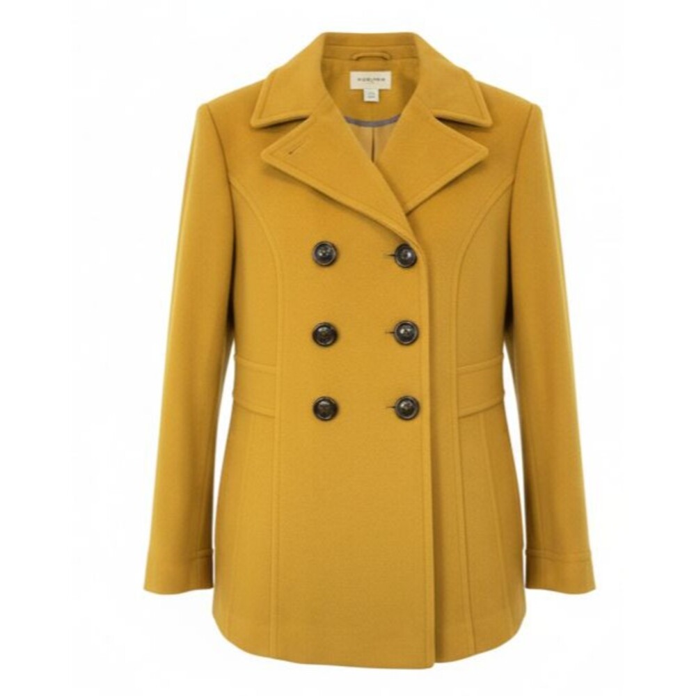 St. Johns Bay Jacket Womens XL Wool Yellow/Brown Buttons Boardroom Classic